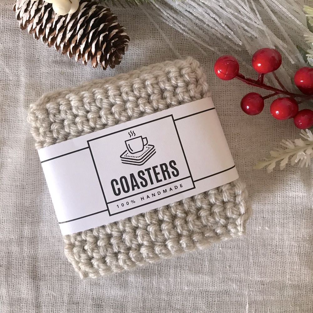 Set of 4 Thick Knit Coasters, New, Charmed Knits - Picture 2 of 4